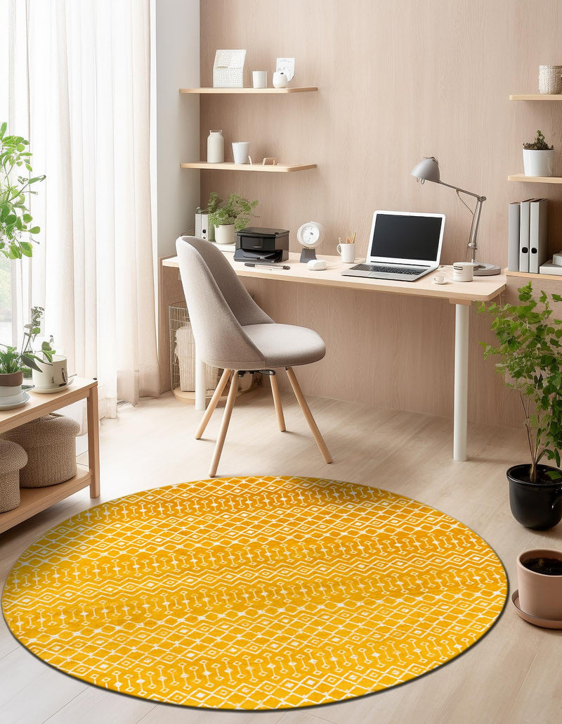 Marrakech Lattice Collection Area Rug - Medina (Yellow) Round Yellow  lifestyle 9