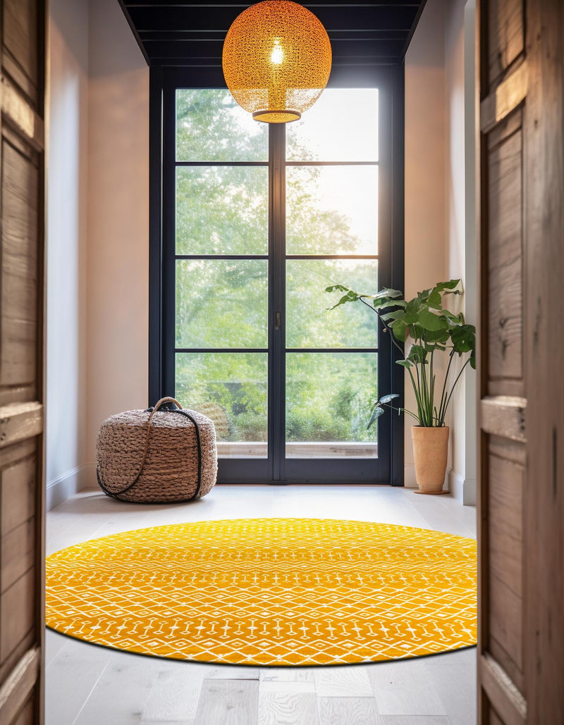 Marrakech Lattice Collection Area Rug - Medina (Yellow) Round Yellow  lifestyle 10