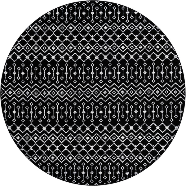 Marrakech Lattice Collection Area Rug - Medina (Black) Round Black Main