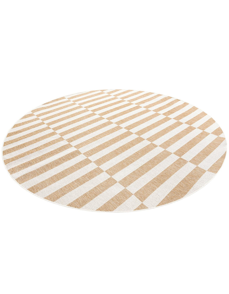 Seaside Stripes Collection Area Rug - Cabana (Taupe) Round Taupe  lifestyle 22