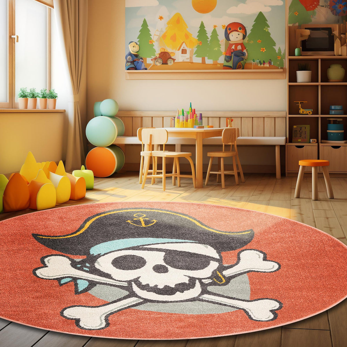 Playful Patterns Collection Area Rug -  Harmony Round Red  lifestyle 50