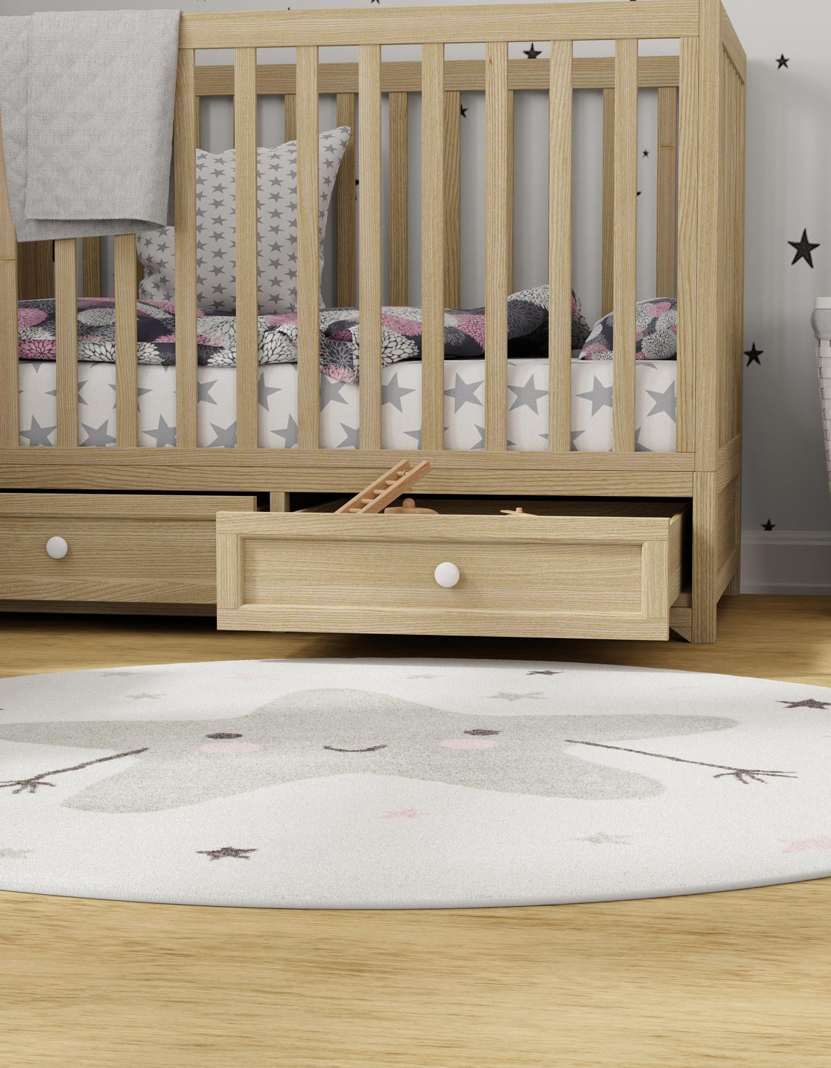 Playful Patterns Collection Area Rug -  Spiral Round Ivory  lifestyle 3