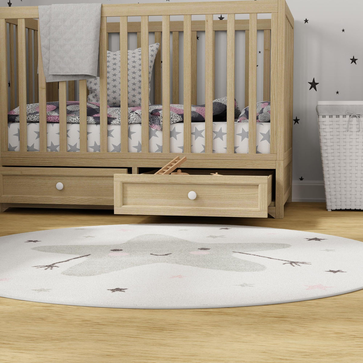 Playful Patterns Collection Area Rug -  Spiral Round Ivory  lifestyle 8