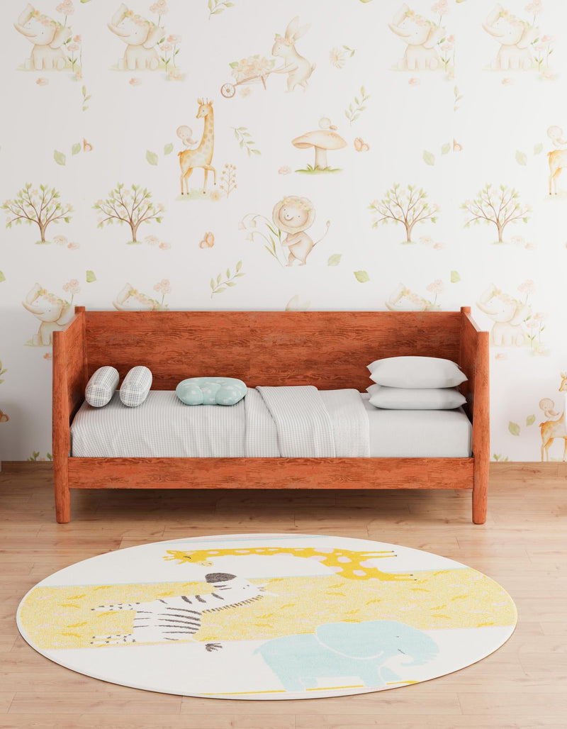 Playful Patterns Collection Area Rug -  Wonderland Round Ivory  lifestyle 23