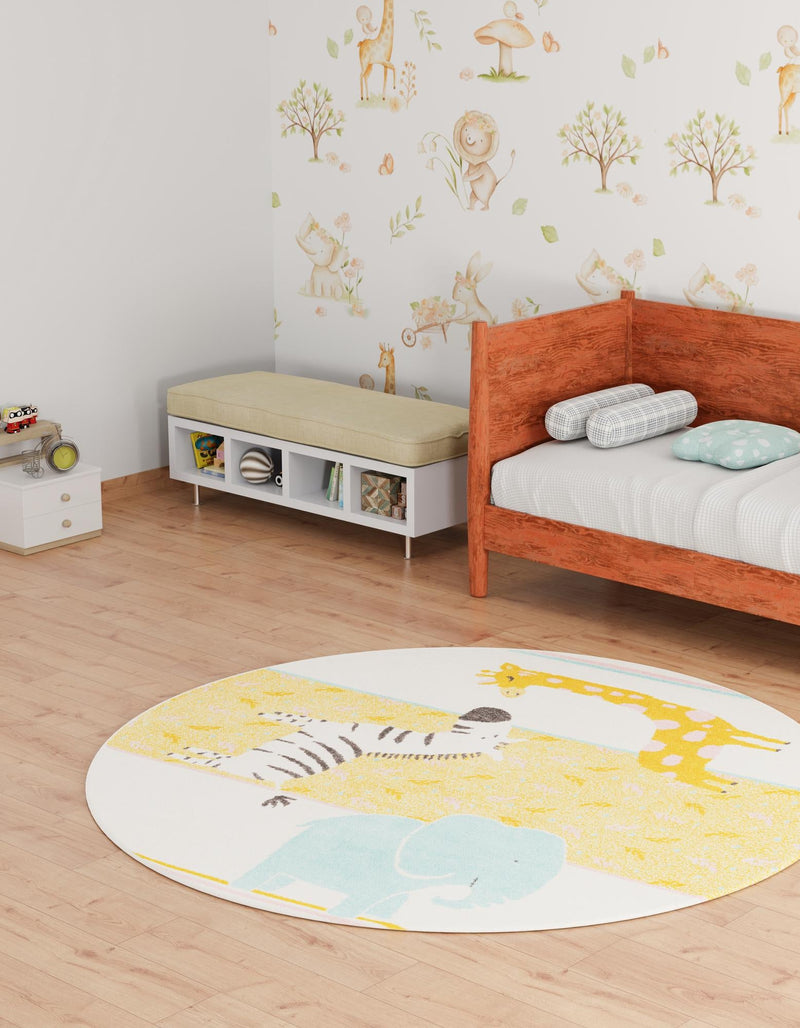 Playful Patterns Collection Area Rug -  Wonderland Round Ivory  lifestyle 25