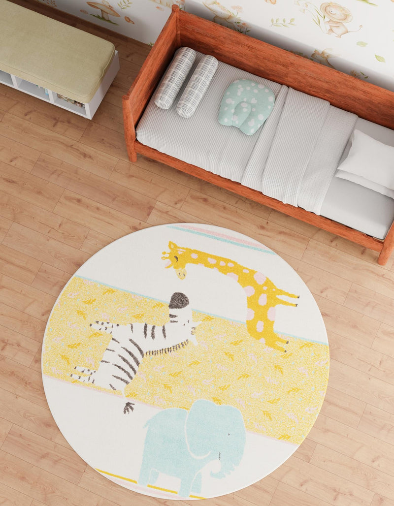 Playful Patterns Collection Area Rug -  Wonderland Round Ivory  lifestyle 27