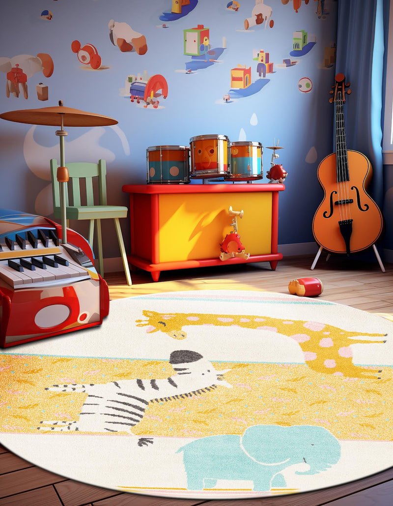 Playful Patterns Collection Area Rug -  Wonderland Round Ivory  lifestyle 29