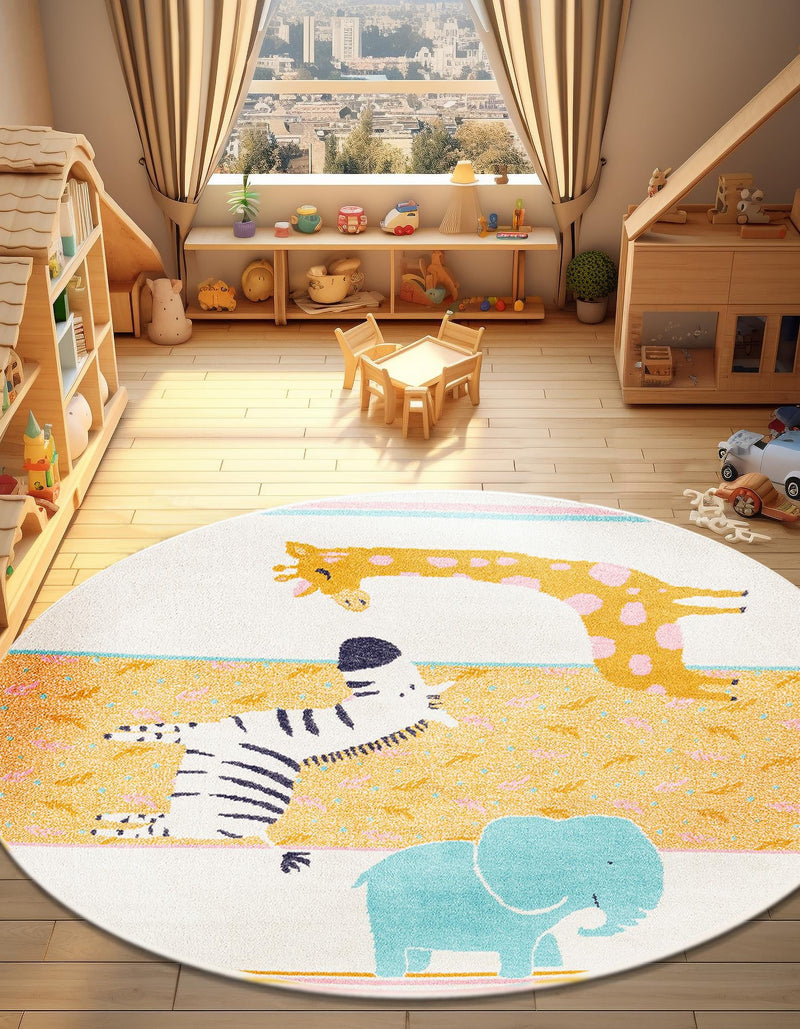 Playful Patterns Collection Area Rug -  Wonderland Round Ivory  lifestyle 30