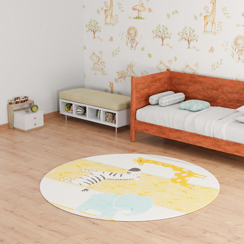 Playful Patterns Collection Area Rug -  Wonderland Round Ivory  lifestyle 53