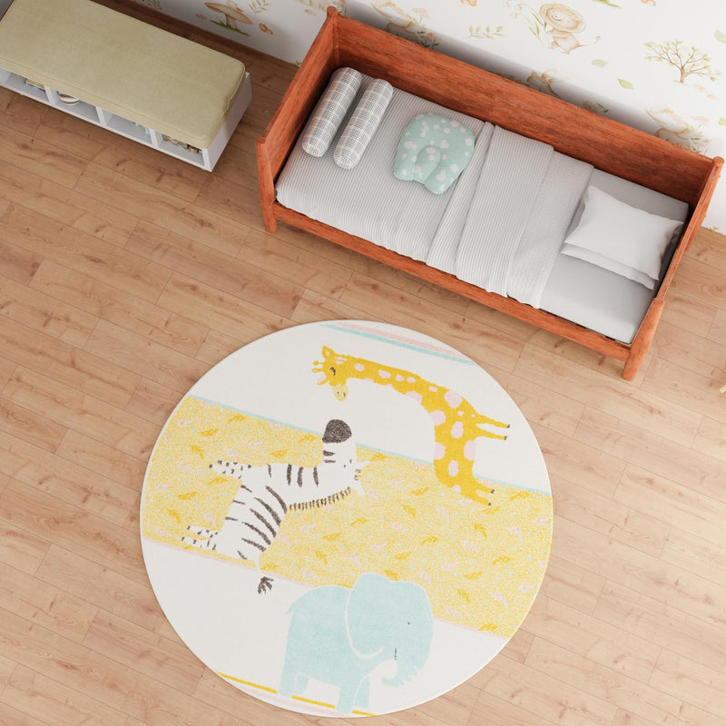 Playful Patterns Collection Area Rug -  Wonderland Round Ivory  lifestyle 55