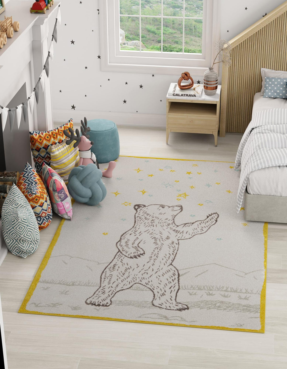 Playful Patterns Collection Area Rug -  Pixie Rectangle Ivory and Gray  lifestyle 2