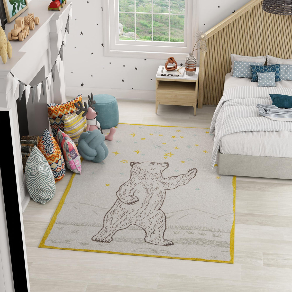 Playful Patterns Collection Area Rug -  Pixie Rectangle Ivory and Gray  lifestyle 17