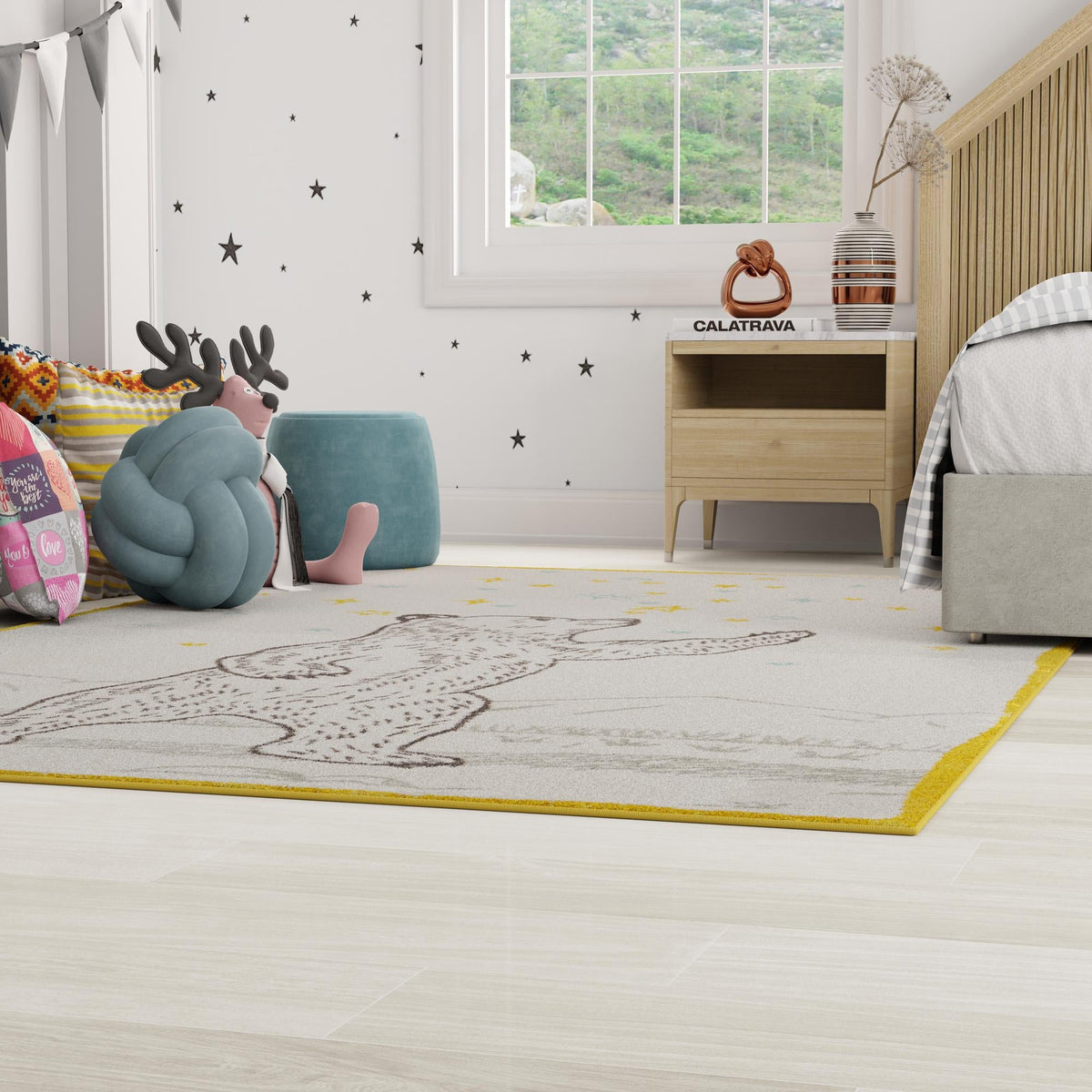 Playful Patterns Collection Area Rug -  Pixie Rectangle Ivory and Gray  lifestyle 18