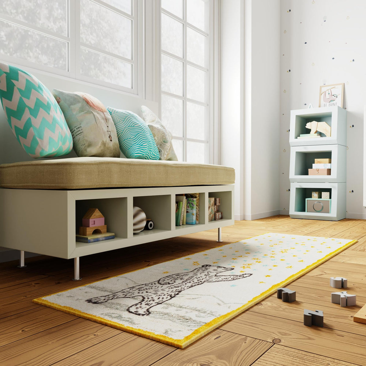 Playful Patterns Collection Area Rug -  Pixie Runner Ivory and Gray  lifestyle 52