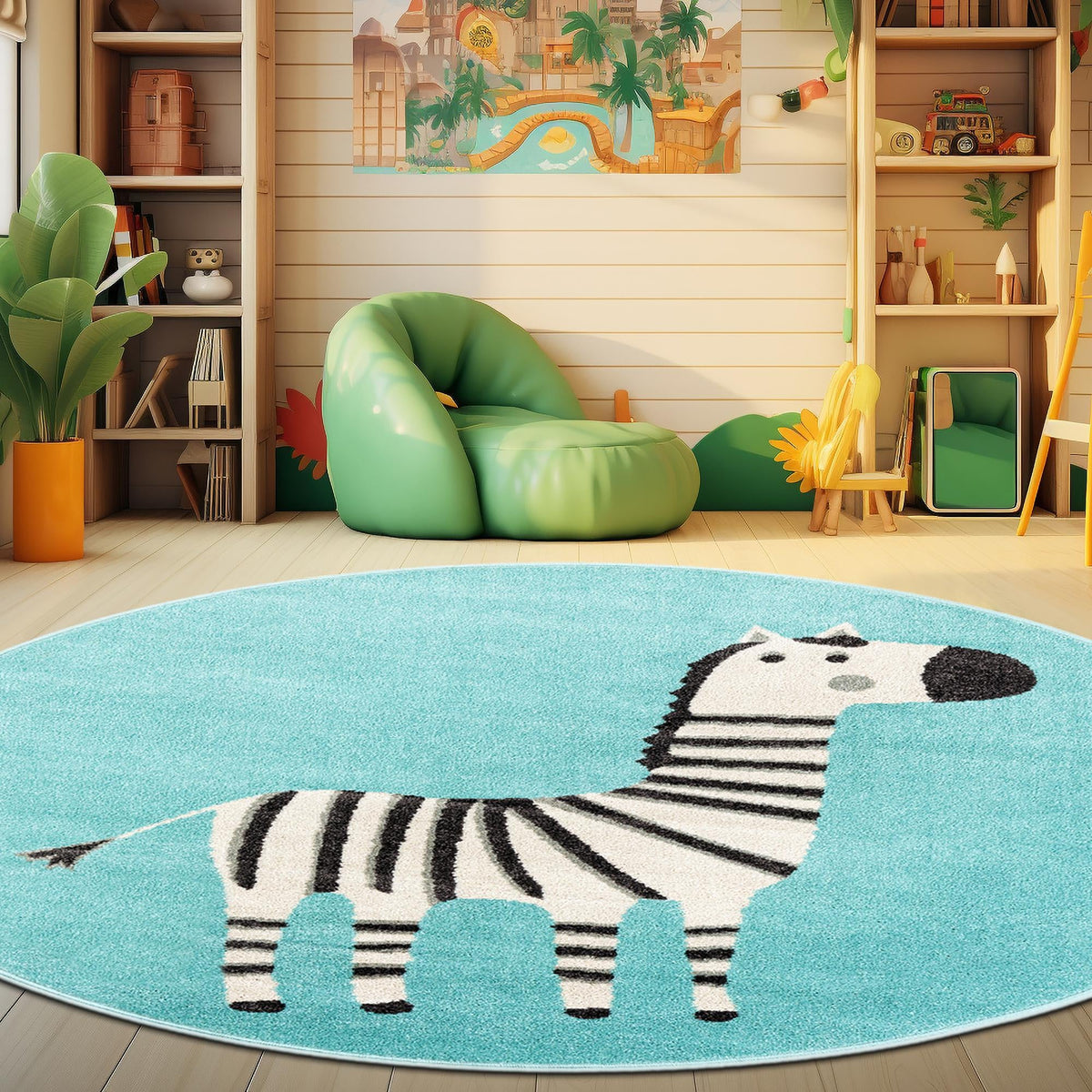 Playful Patterns Collection Area Rug -  Vibrant Round Teal  lifestyle 46