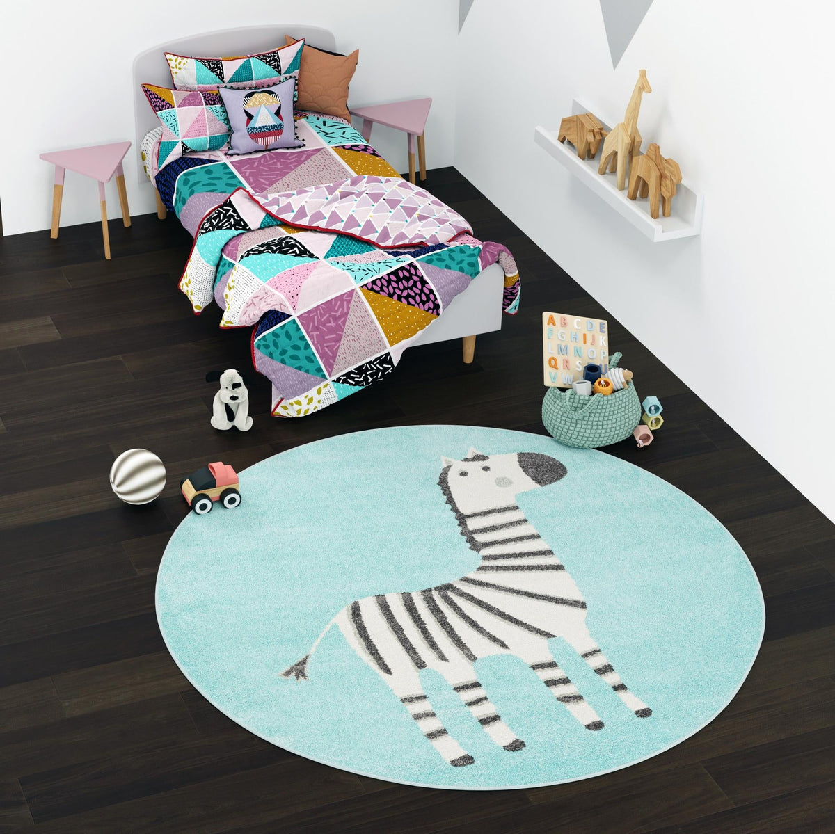 Playful Patterns Collection Area Rug -  Vibrant Round Teal  lifestyle 50
