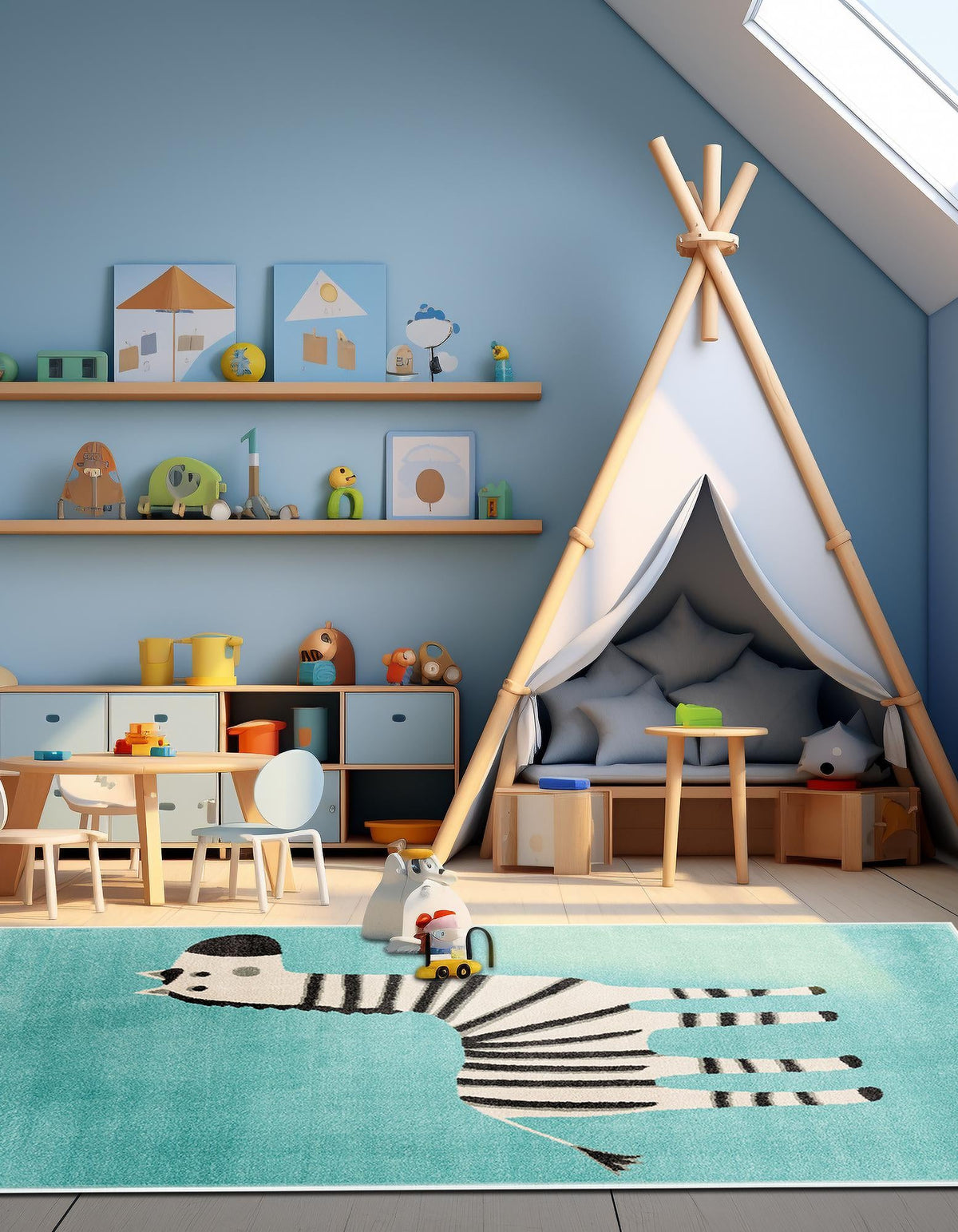 Playful Patterns Collection Area Rug -  Vibrant Rectangle Teal  lifestyle 4