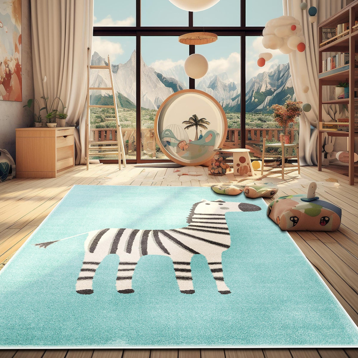 Playful Patterns Collection Area Rug -  Vibrant Rectangle Teal  lifestyle 15