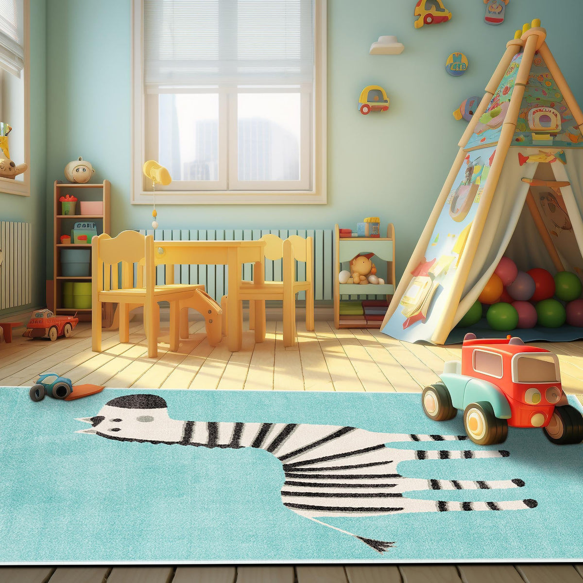 Playful Patterns Collection Area Rug -  Vibrant Rectangle Teal  lifestyle 16