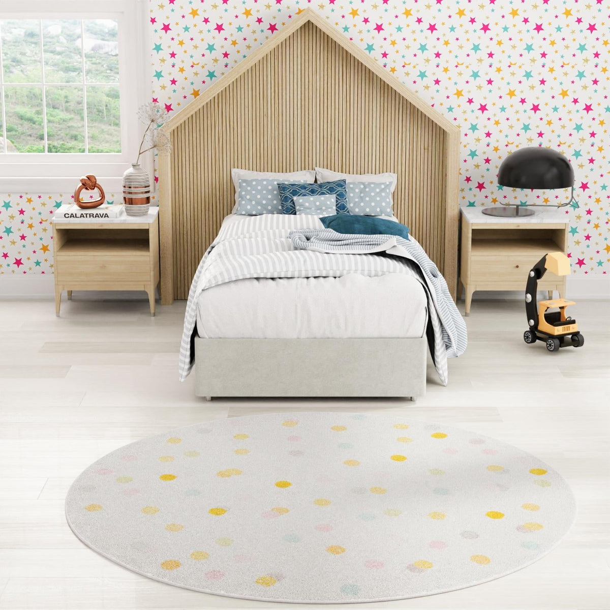 Playful Patterns Collection Area Rug -  Fable Round Ivory  lifestyle 46