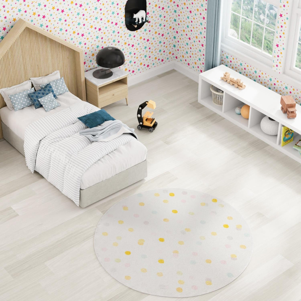 Playful Patterns Collection Area Rug -  Fable Round Ivory  lifestyle 50
