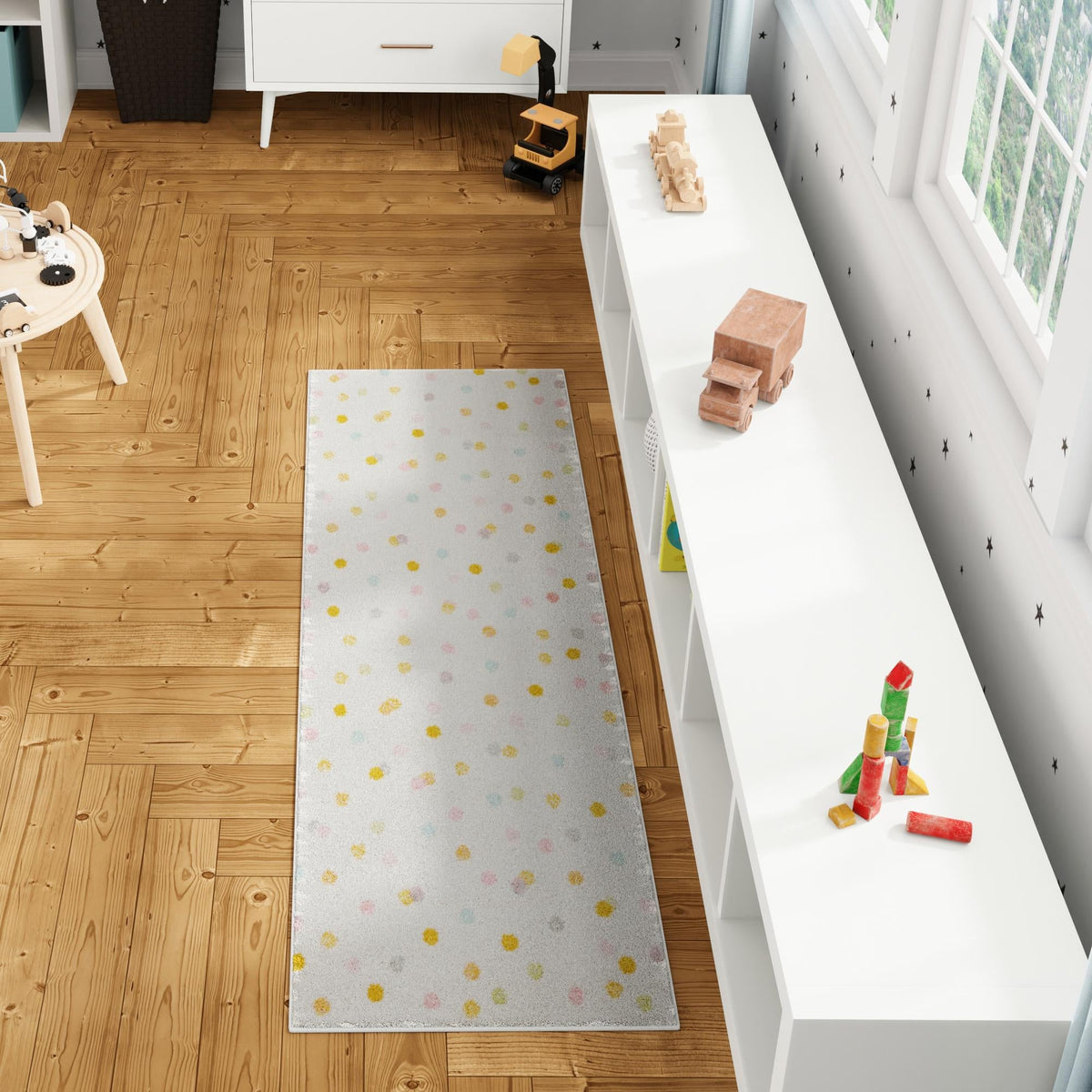 Playful Patterns Collection Area Rug -  Fable Runner Ivory  lifestyle 47