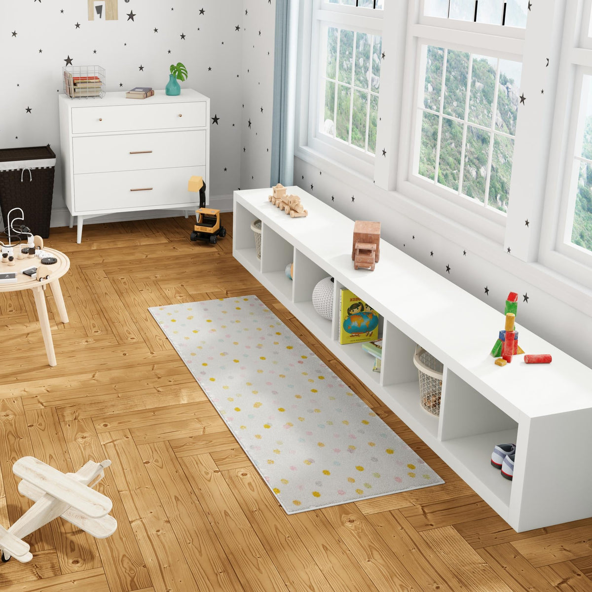 Playful Patterns Collection Area Rug -  Fable Runner Ivory  lifestyle 49