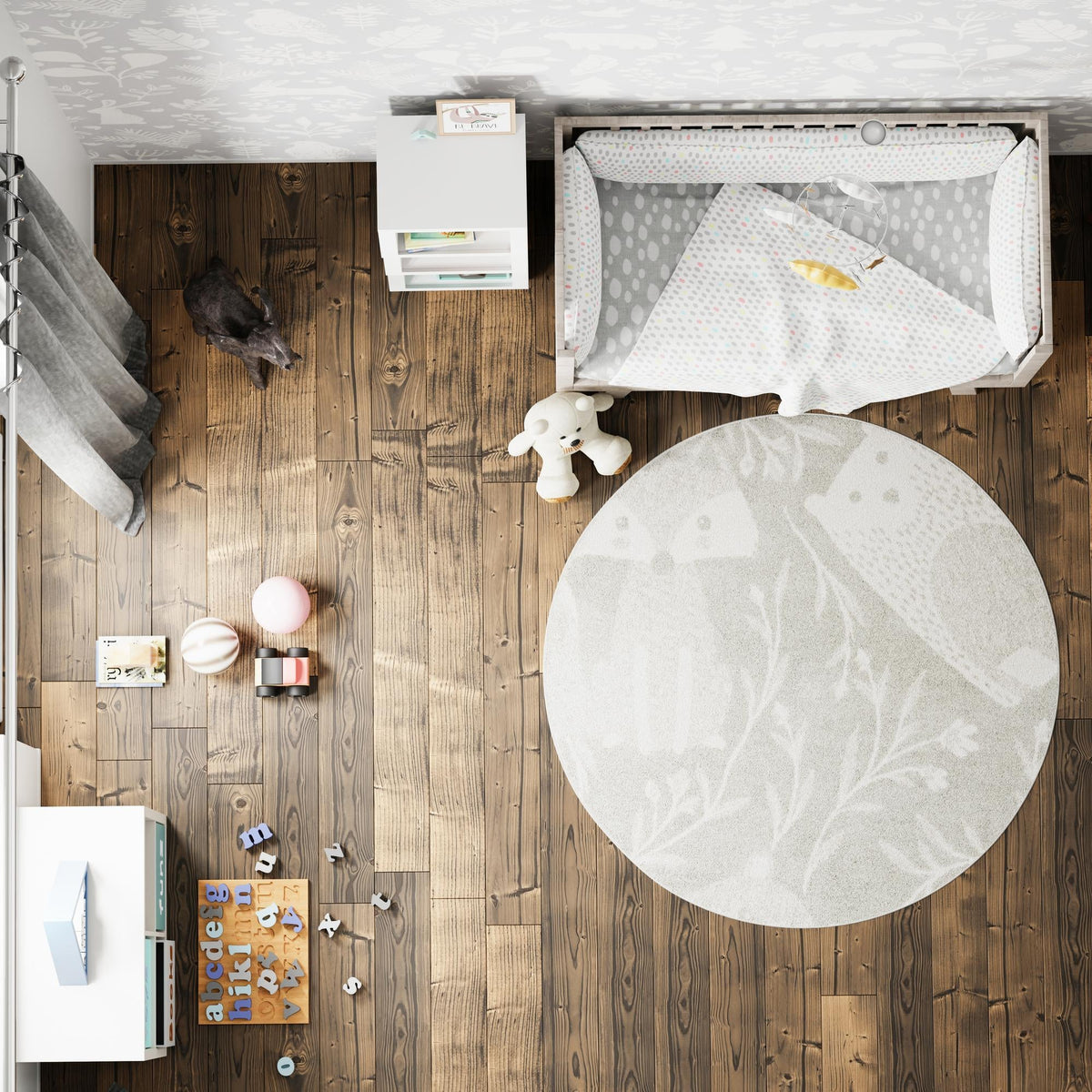 Playful Patterns Collection Area Rug -  Quirky Round Gray  lifestyle 50