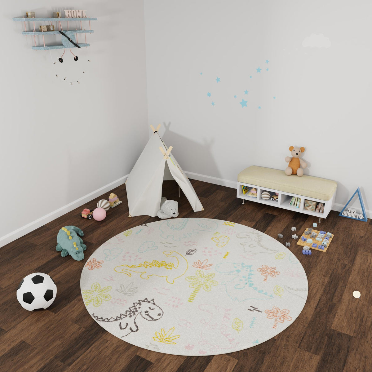 Playful Patterns Collection Area Rug -  Abstracta Round Ivory  lifestyle 46