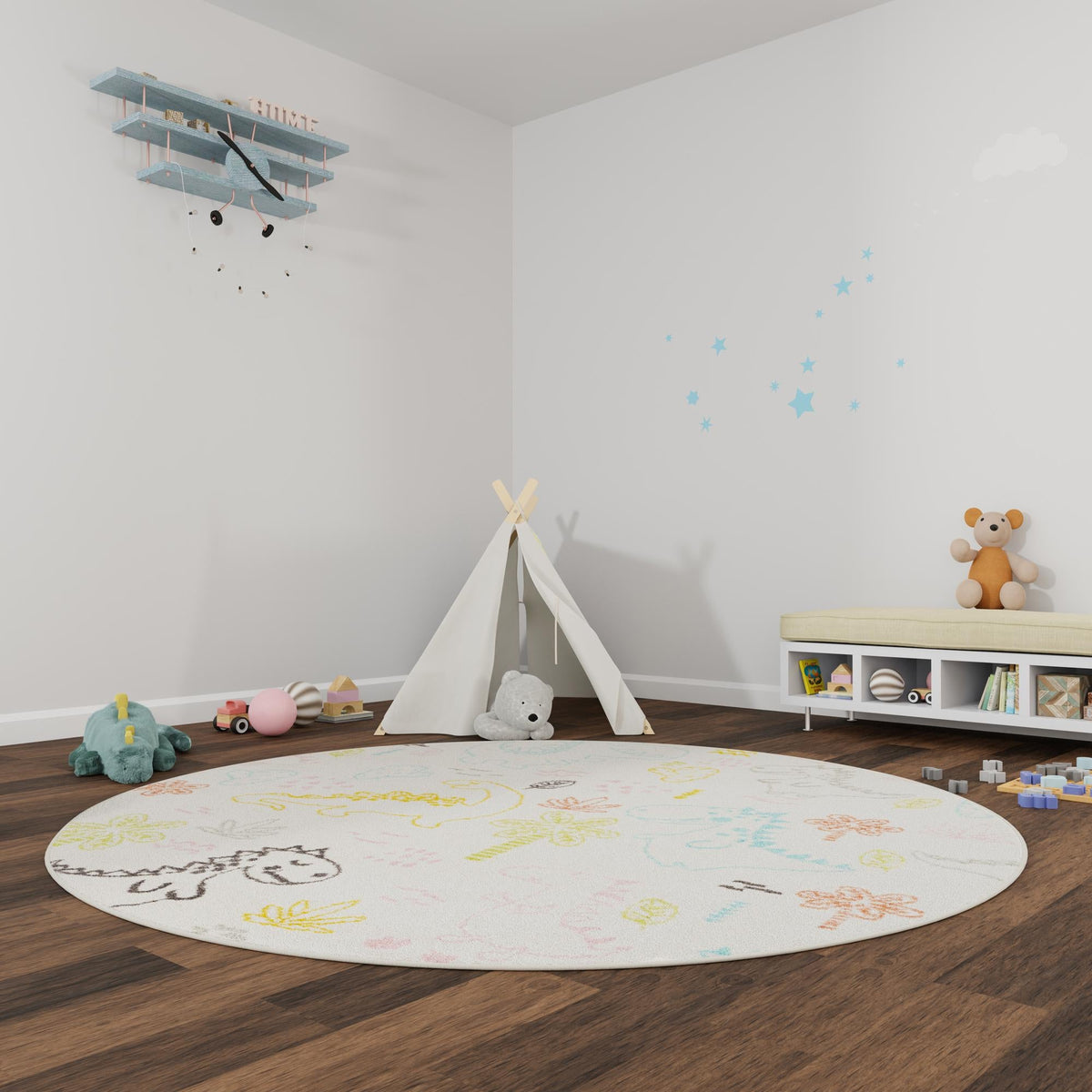 Playful Patterns Collection Area Rug -  Abstracta Round Ivory  lifestyle 50