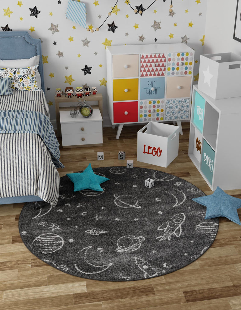 Playful Patterns Collection Area Rug -  Jigsaw Round Gray  lifestyle 40