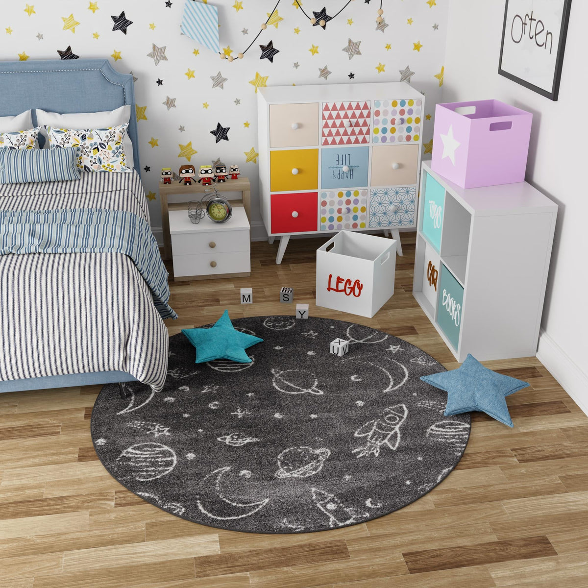 Playful Patterns Collection Area Rug -  Jigsaw Round Gray  lifestyle 80