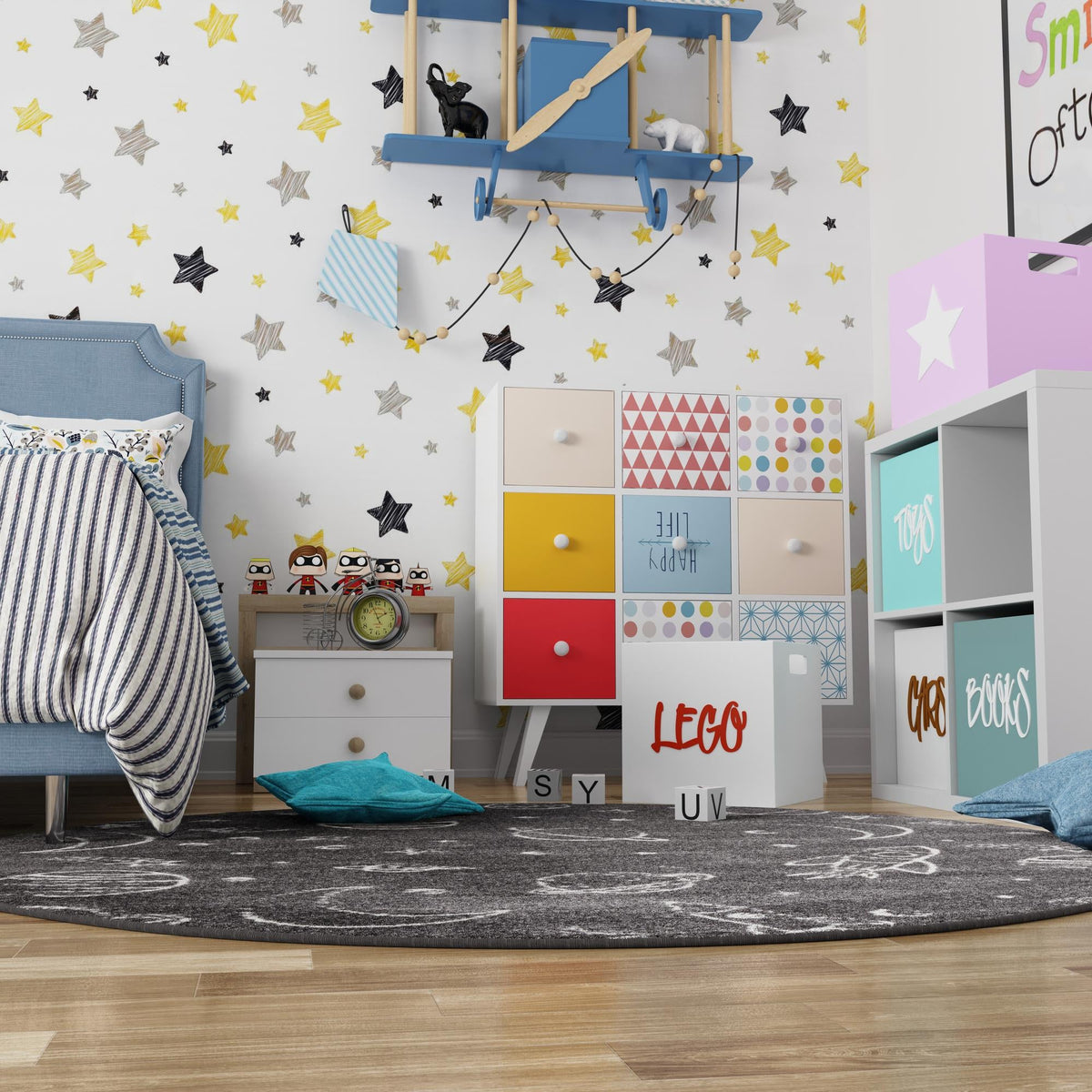 Playful Patterns Collection Area Rug -  Jigsaw Round Gray  lifestyle 83