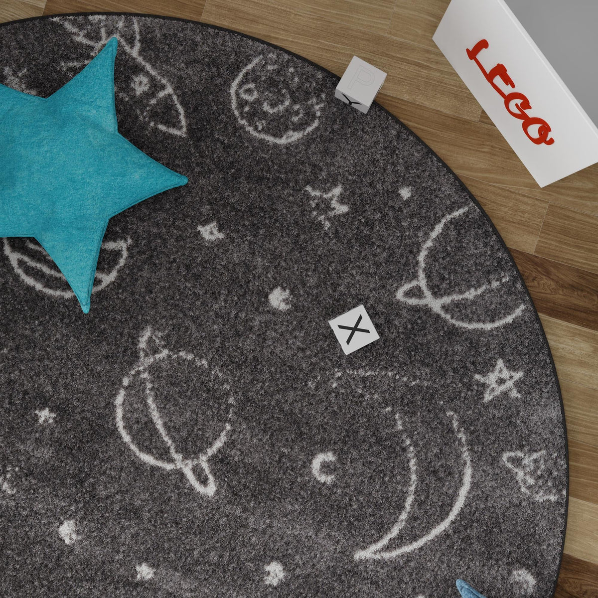 Playful Patterns Collection Area Rug -  Jigsaw Round Gray  lifestyle 86