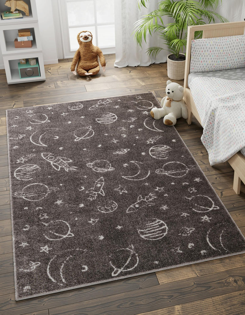 Playful Patterns Collection Area Rug -  Jigsaw Rectangle Gray  lifestyle 4