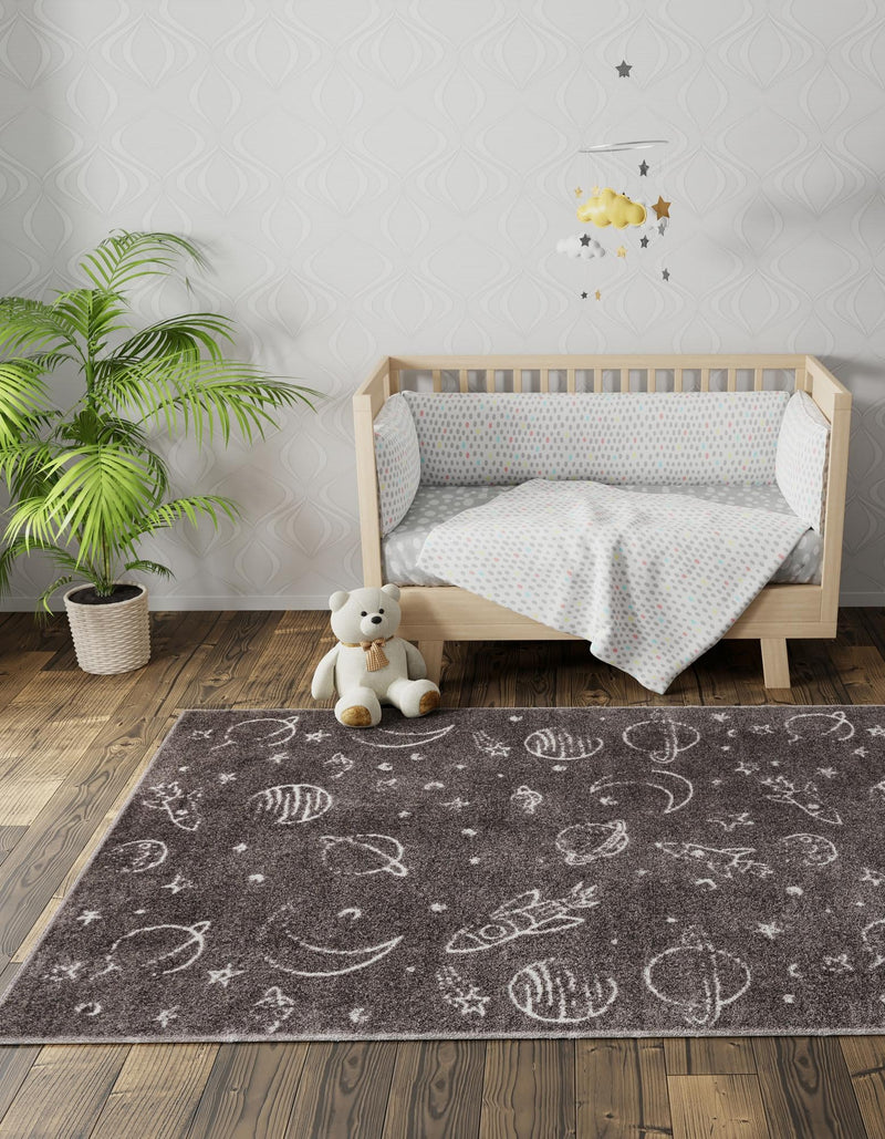 Playful Patterns Collection Area Rug -  Jigsaw Rectangle Gray  lifestyle 8