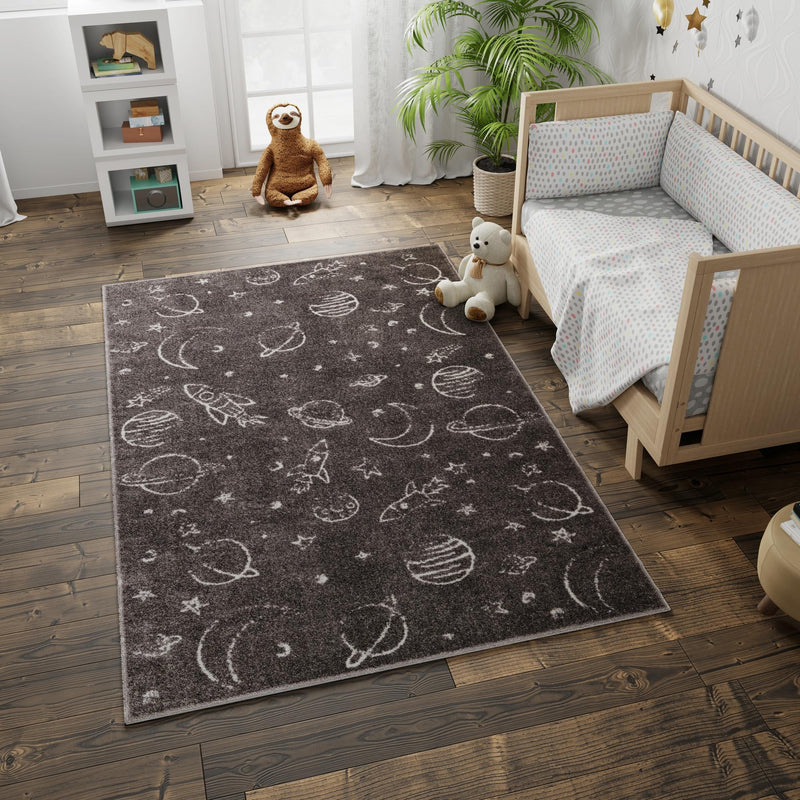 Playful Patterns Collection Area Rug -  Jigsaw Rectangle Gray  lifestyle 30