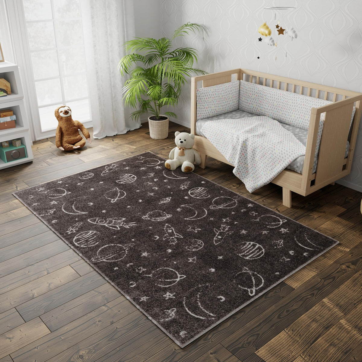 Playful Patterns Collection Area Rug -  Jigsaw Rectangle Gray  lifestyle 32