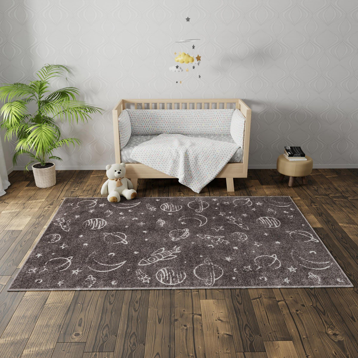Playful Patterns Collection Area Rug -  Jigsaw Rectangle Gray  lifestyle 34