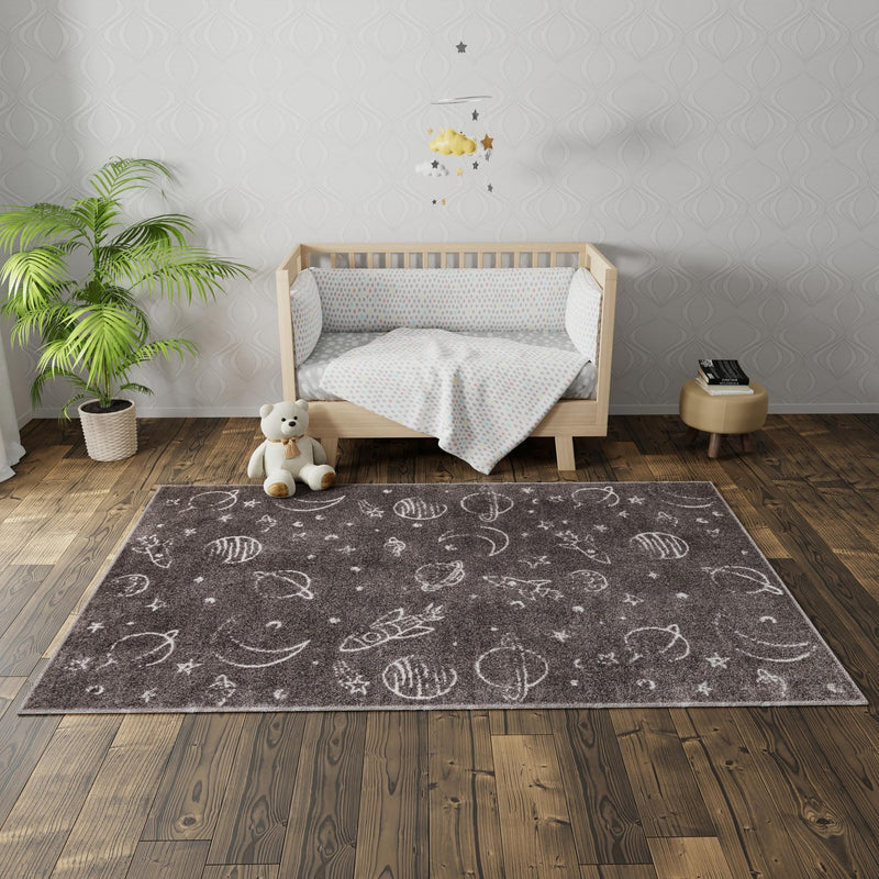 Playful Patterns Collection Area Rug -  Jigsaw Rectangle Gray  lifestyle 34