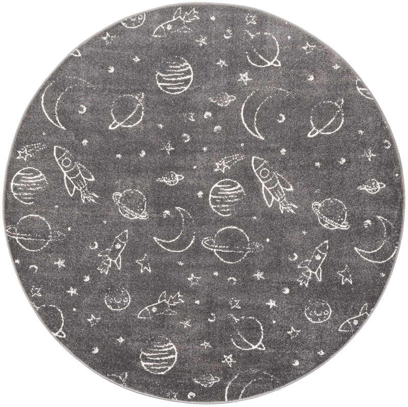 Playful Patterns Collection Area Rug -  Jigsaw Round Gray  lifestyle 37