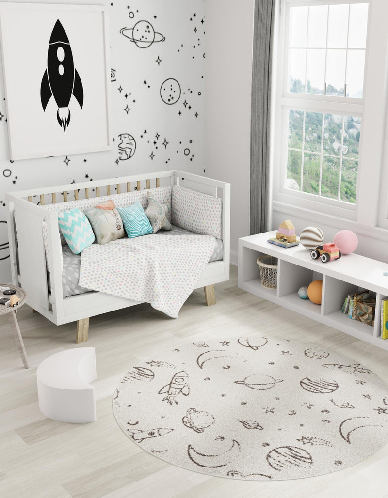 Playful Patterns Collection Area Rug -  Jigsaw Round Ivory  lifestyle 38