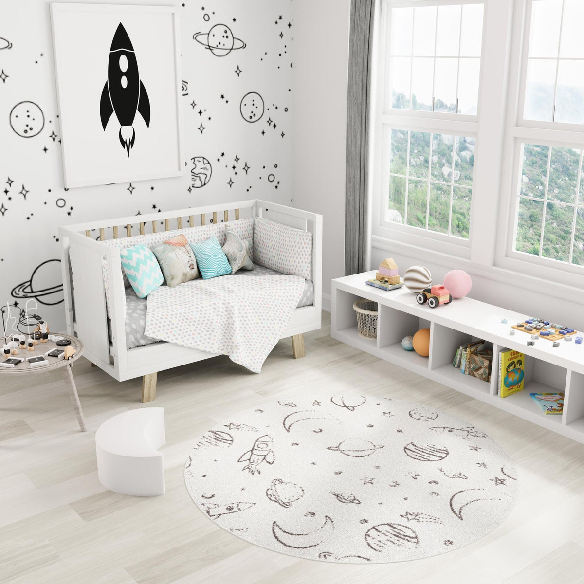 Playful Patterns Collection Area Rug -  Jigsaw Round Ivory  lifestyle 78