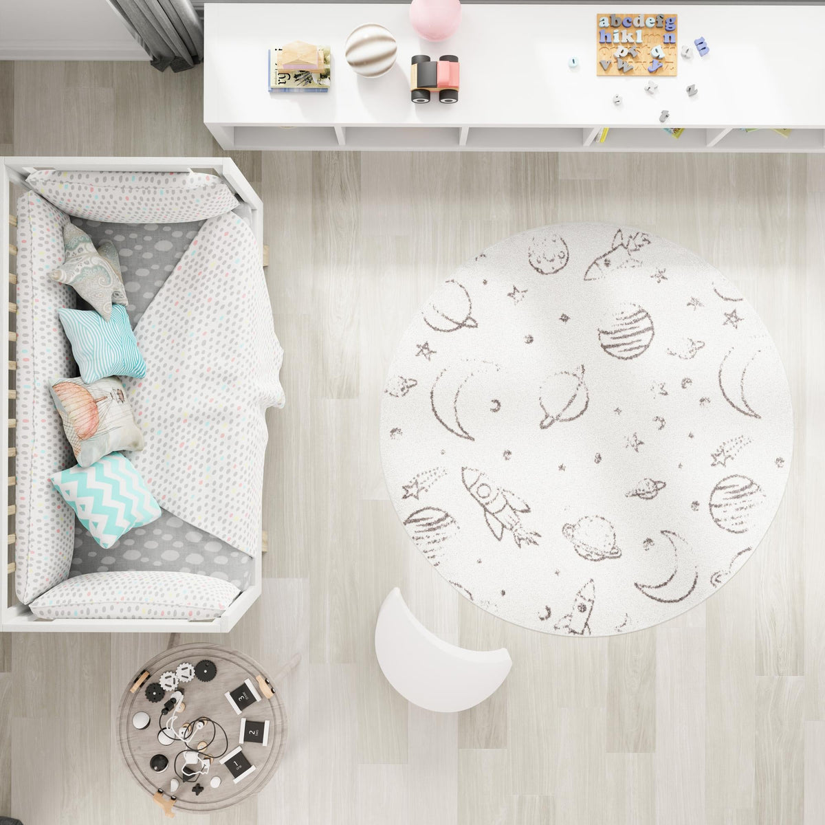 Playful Patterns Collection Area Rug -  Jigsaw Round Ivory  lifestyle 84