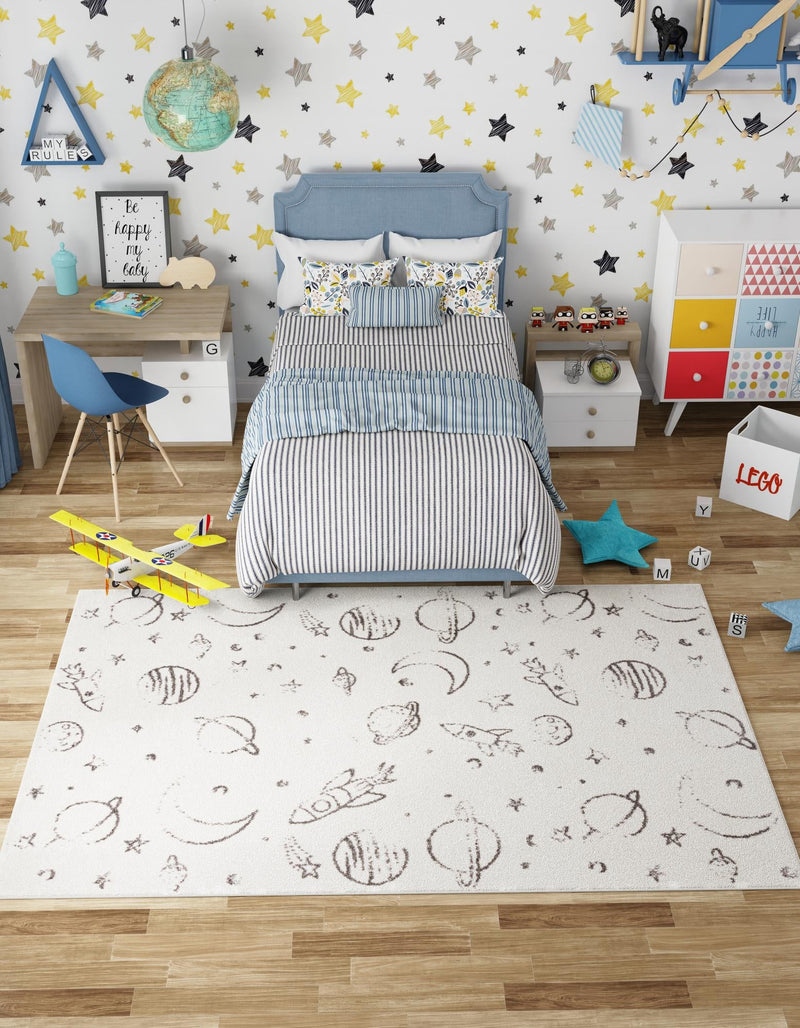 Playful Patterns Collection Area Rug -  Jigsaw Rectangle Ivory  lifestyle 3