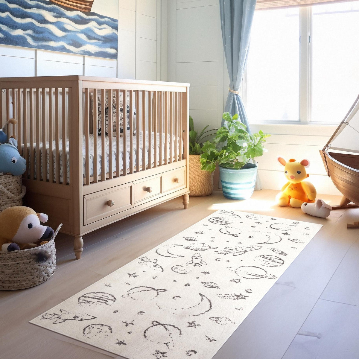 Playful Patterns Collection Area Rug -  Jigsaw Runner Ivory  lifestyle 82