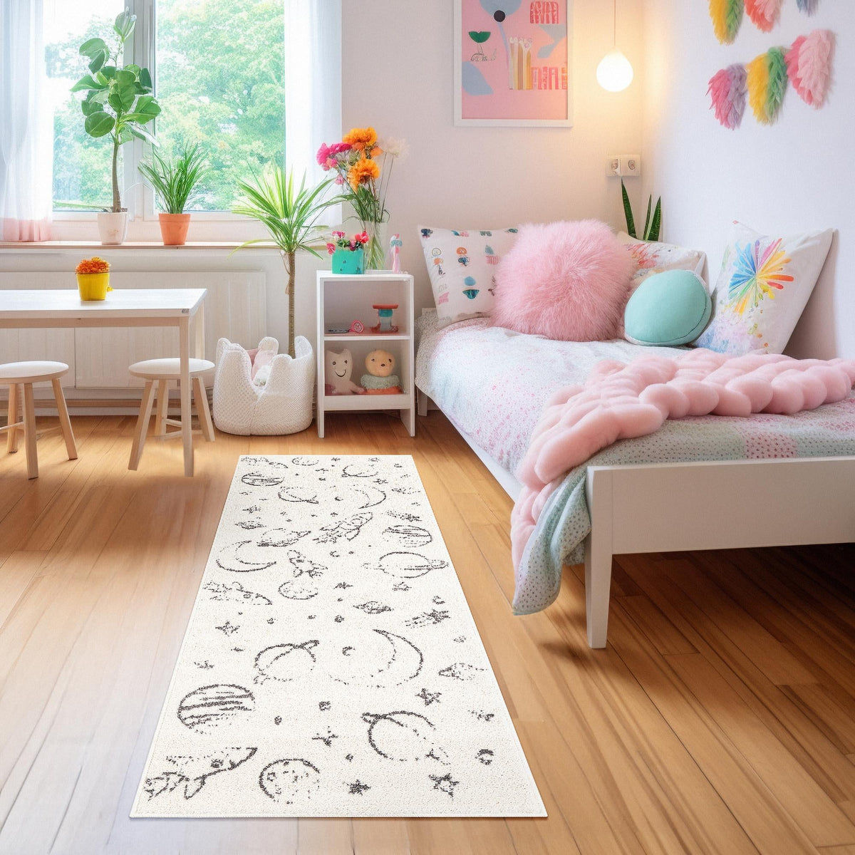 Playful Patterns Collection Area Rug -  Jigsaw Runner Ivory  lifestyle 85