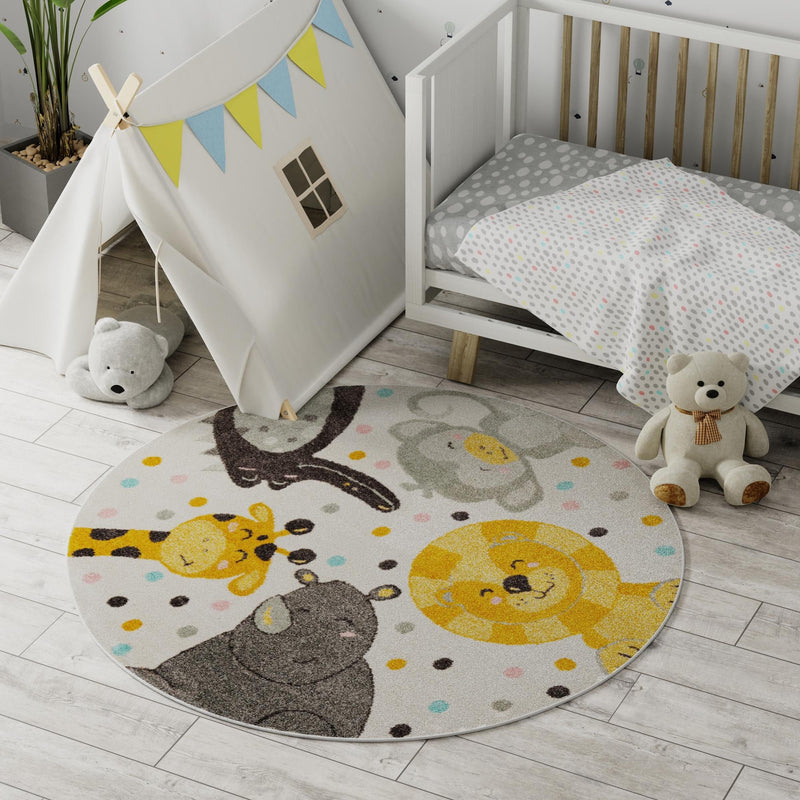 Playful Patterns Collection Area Rug -  Whirlpool Round Ivory  lifestyle 9