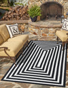 Sustainable Strands Indoor-Outdoor Oasis Collection Area Rug - Harborview Rectangle Black and White  lifestyle 4