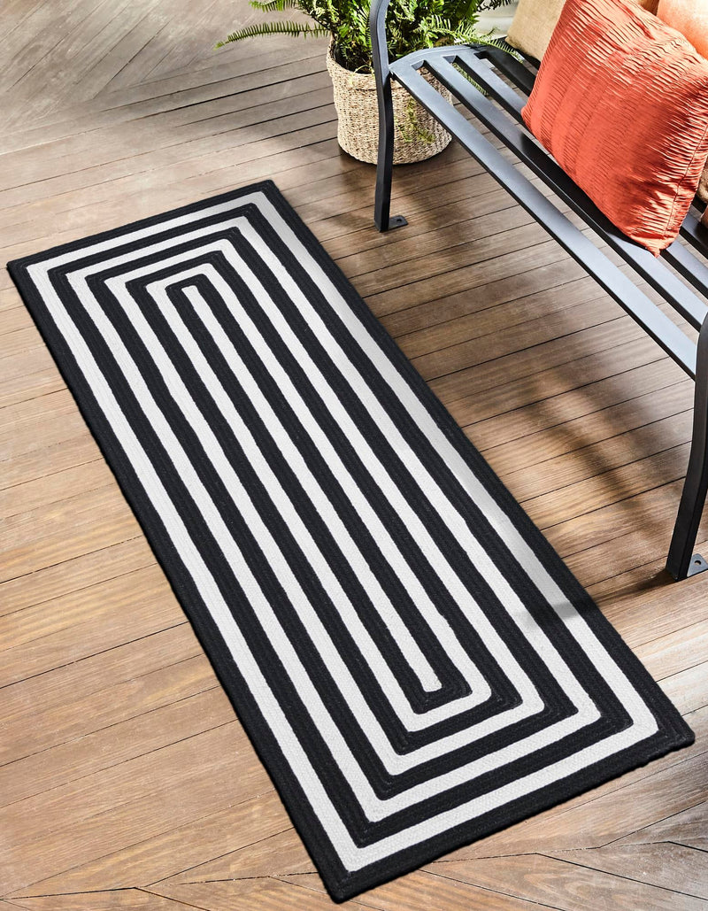 Sustainable Strands Indoor-Outdoor Oasis Collection Area Rug - Harborview Runner Black and White  lifestyle 59
